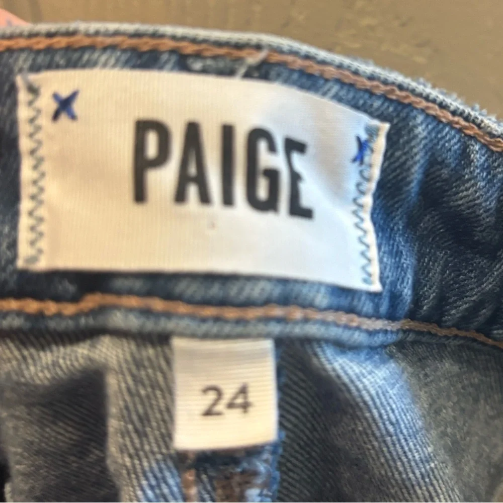 PAIGE Sarah Slim Straight Jeans Effortless Parisian Denim ripped and worn denim